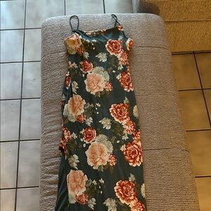 Floral Slip Maxi Dress in Teal and Peach